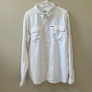 Columbia, White Omni-Shade Men's Long Sleeve Button Down Shirt, Sz XL/TG